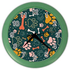 Dog Paw Colorful Fabrics Digitally Color Wall Clock by Wav3s