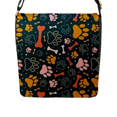 Dog Paw Colorful Fabrics Digitally Flap Closure Messenger Bag (l) by Wav3s