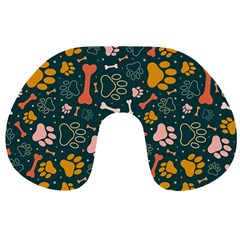 Dog Paw Colorful Fabrics Digitally Travel Neck Pillow by Wav3s