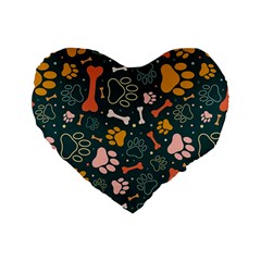 Dog Paw Colorful Fabrics Digitally Standard 16  Premium Flano Heart Shape Cushions by Wav3s