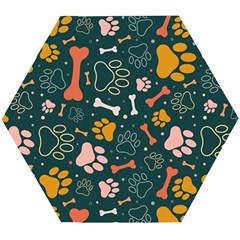 Dog Paw Colorful Fabrics Digitally Wooden Puzzle Hexagon by Wav3s