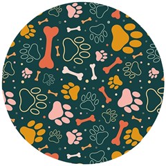 Dog Paw Colorful Fabrics Digitally Wooden Puzzle Round by Wav3s