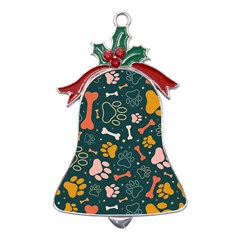 Dog Paw Colorful Fabrics Digitally Metal Holly Leaf Bell Ornament by Wav3s