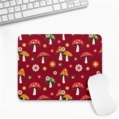 Woodland Mushroom And Daisy Seamless Pattern On Red Background Small Mousepad by Wav3s