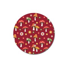 Woodland Mushroom And Daisy Seamless Pattern On Red Background Magnet 3  (round) by Wav3s