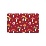 Woodland Mushroom And Daisy Seamless Pattern On Red Background Magnet (Name Card) Front