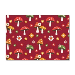 Woodland Mushroom And Daisy Seamless Pattern On Red Background Sticker A4 (100 Pack) by Wav3s