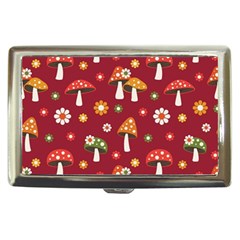 Woodland Mushroom And Daisy Seamless Pattern On Red Background Cigarette Money Case by Wav3s