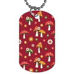 Woodland Mushroom And Daisy Seamless Pattern On Red Background Dog Tag (two Sides) by Wav3s