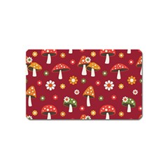 Woodland Mushroom And Daisy Seamless Pattern On Red Background Magnet (name Card) by Wav3s