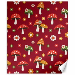 Woodland Mushroom And Daisy Seamless Pattern On Red Background Canvas 8  X 10  by Wav3s