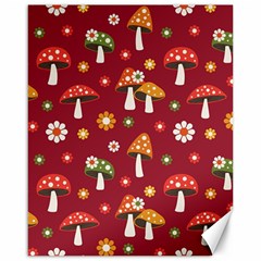 Woodland Mushroom And Daisy Seamless Pattern On Red Background Canvas 16  X 20  by Wav3s