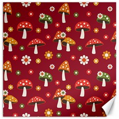 Woodland Mushroom And Daisy Seamless Pattern On Red Background Canvas 20  X 20  by Wav3s