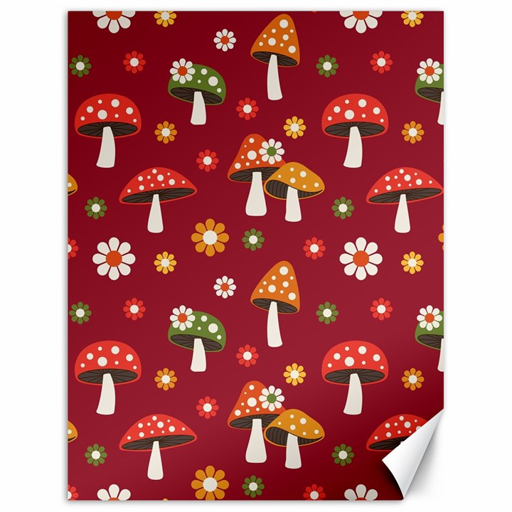 Woodland Mushroom And Daisy Seamless Pattern On Red Background Canvas 18  x 24 