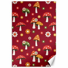 Woodland Mushroom And Daisy Seamless Pattern On Red Background Canvas 24  X 36  by Wav3s