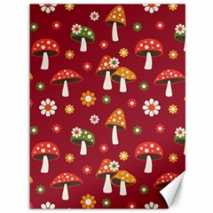 Woodland Mushroom And Daisy Seamless Pattern On Red Background Canvas 36  X 48  by Wav3s