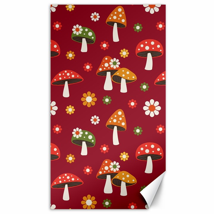 Woodland Mushroom And Daisy Seamless Pattern On Red Background Canvas 40  x 72 