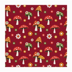 Woodland Mushroom And Daisy Seamless Pattern On Red Background Medium Glasses Cloth (2 Sides)