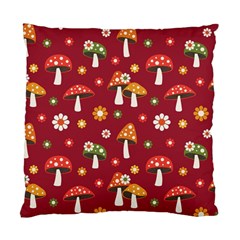 Woodland Mushroom And Daisy Seamless Pattern On Red Background Standard Cushion Case (one Side)