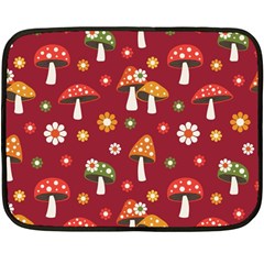 Woodland Mushroom And Daisy Seamless Pattern On Red Background Fleece Blanket (mini)