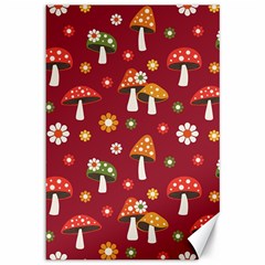 Woodland Mushroom And Daisy Seamless Pattern On Red Background Canvas 12  X 18  by Wav3s