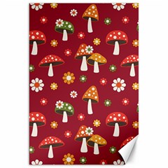 Woodland Mushroom And Daisy Seamless Pattern On Red Background Canvas 20  X 30  by Wav3s