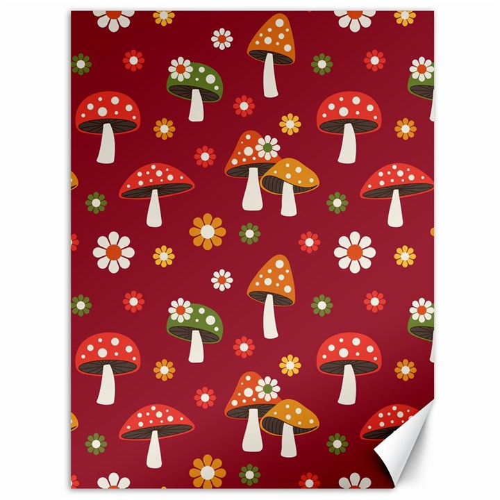 Woodland Mushroom And Daisy Seamless Pattern On Red Background Canvas 36  x 48 