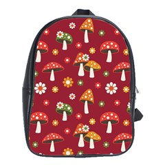 Woodland Mushroom And Daisy Seamless Pattern On Red Background School Bag (large) by Wav3s