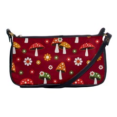 Woodland Mushroom And Daisy Seamless Pattern On Red Background Shoulder Clutch Bag by Wav3s