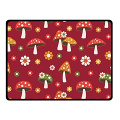 Woodland Mushroom And Daisy Seamless Pattern On Red Background Fleece Blanket (small) by Wav3s