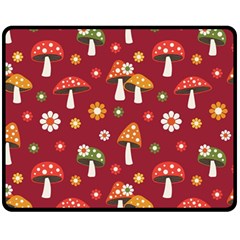 Woodland Mushroom And Daisy Seamless Pattern On Red Background Fleece Blanket (medium) by Wav3s