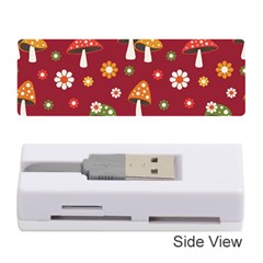 Woodland Mushroom And Daisy Seamless Pattern On Red Background Memory Card Reader (stick) by Wav3s