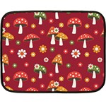 Woodland Mushroom And Daisy Seamless Pattern On Red Background Two Sides Fleece Blanket (Mini) 35 x27  Blanket Front