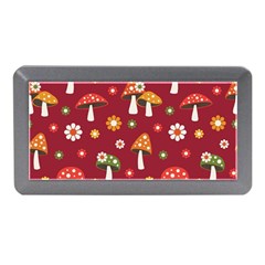 Woodland Mushroom And Daisy Seamless Pattern On Red Background Memory Card Reader (mini) by Wav3s