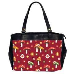 Woodland Mushroom And Daisy Seamless Pattern On Red Background Oversize Office Handbag (2 Sides) by Wav3s