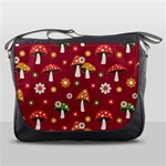 Woodland Mushroom And Daisy Seamless Pattern On Red Background Messenger Bag Front