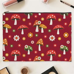 Woodland Mushroom And Daisy Seamless Pattern On Red Background Cosmetic Bag (xxxl) by Wav3s