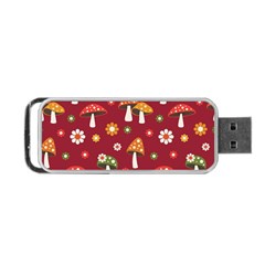 Woodland Mushroom And Daisy Seamless Pattern On Red Background Portable Usb Flash (two Sides) by Wav3s