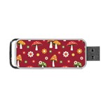 Woodland Mushroom And Daisy Seamless Pattern On Red Background Portable USB Flash (Two Sides) Front