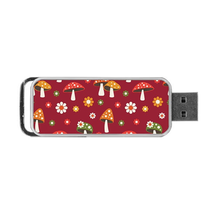 Woodland Mushroom And Daisy Seamless Pattern On Red Background Portable USB Flash (Two Sides)