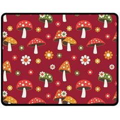 Woodland Mushroom And Daisy Seamless Pattern On Red Background Two Sides Fleece Blanket (medium) by Wav3s