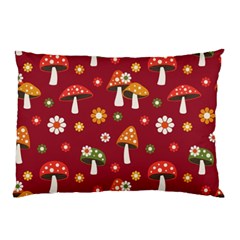 Woodland Mushroom And Daisy Seamless Pattern On Red Background Pillow Case (two Sides) by Wav3s