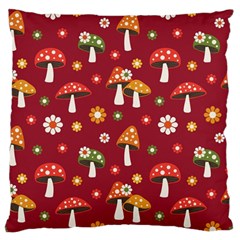 Woodland Mushroom And Daisy Seamless Pattern On Red Background Standard Premium Plush Fleece Cushion Case (one Side) by Wav3s