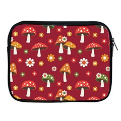 Woodland Mushroom And Daisy Seamless Pattern On Red Background Apple Ipad 2/3/4 Zipper Cases by Wav3s