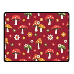 Woodland Mushroom And Daisy Seamless Pattern On Red Background Two Sides Fleece Blanket (small) by Wav3s