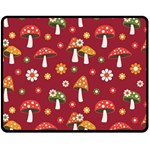 Woodland Mushroom And Daisy Seamless Pattern On Red Background Two Sides Fleece Blanket (Medium) 58.8 x47.4  Blanket Back