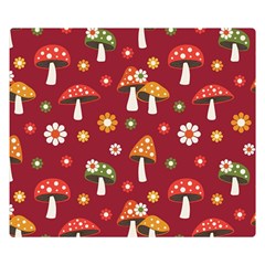 Woodland Mushroom And Daisy Seamless Pattern On Red Background Two Sides Premium Plush Fleece Blanket (small) by Wav3s