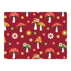 Woodland Mushroom And Daisy Seamless Pattern On Red Background Two Sides Premium Plush Fleece Blanket (mini) by Wav3s