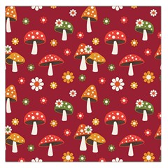 Woodland Mushroom And Daisy Seamless Pattern On Red Background Square Satin Scarf (36  X 36 ) by Wav3s