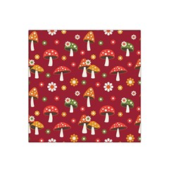 Woodland Mushroom And Daisy Seamless Pattern On Red Background Satin Bandana Scarf 22  X 22  by Wav3s